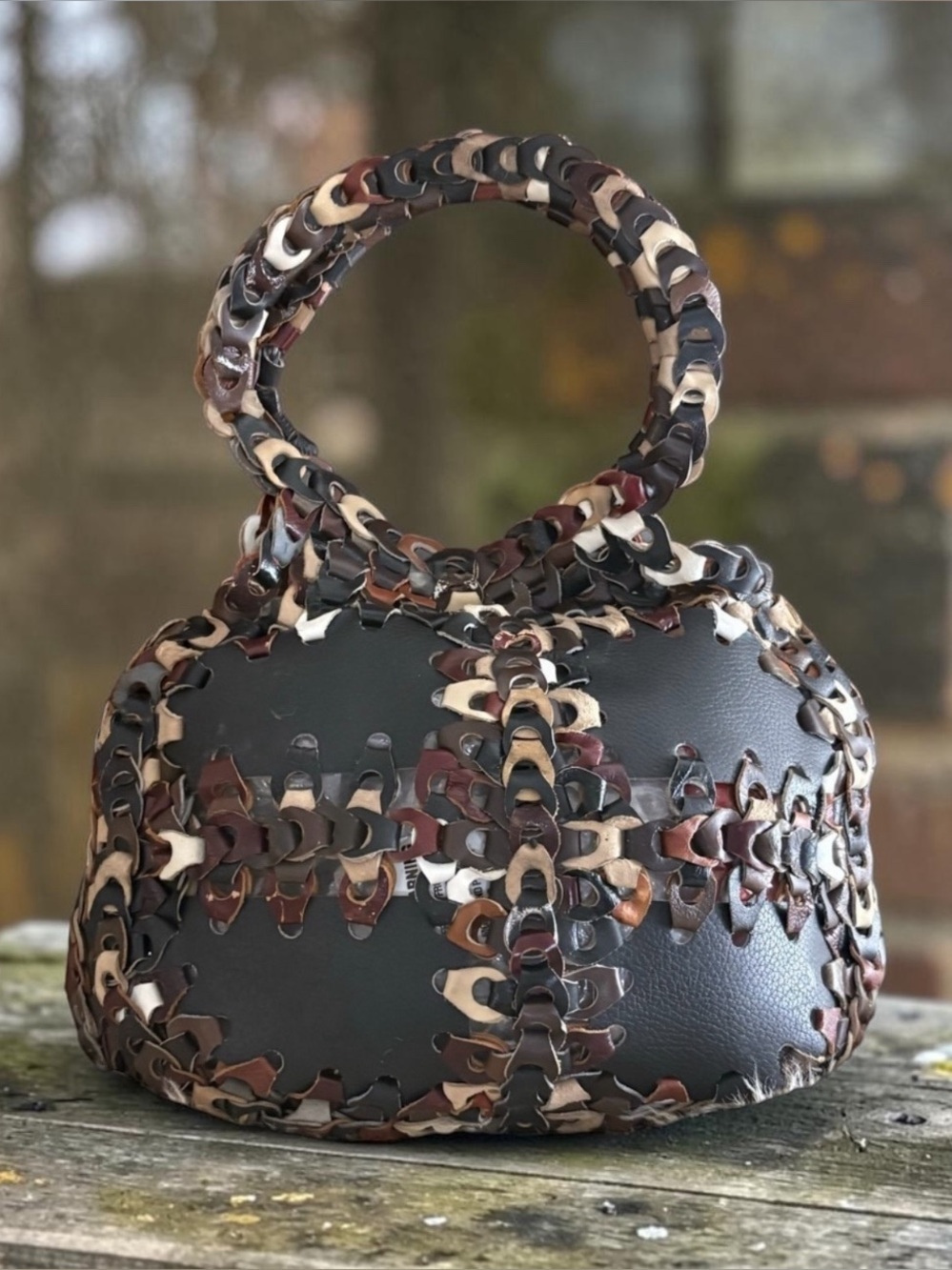 *RARE* Handmade Braided Leather Multi Brown Hobo Bohemian Bucket Tote Bag